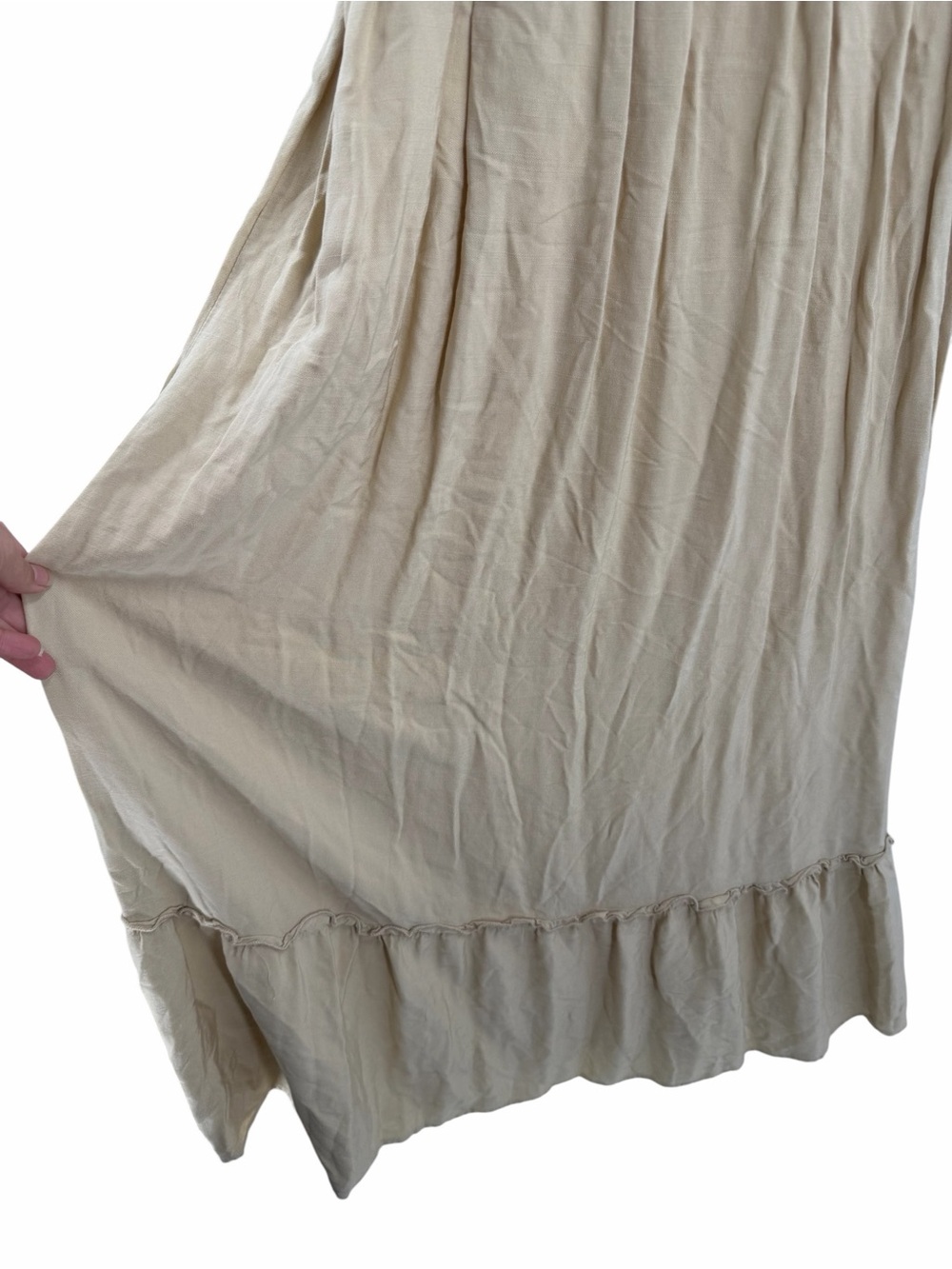 ZESICA SPAGHETTI STRAP RUFFLE MAXI DRESS Beige Yellow Tie-Shoulder Smocked Small - Picture 4 of 6
